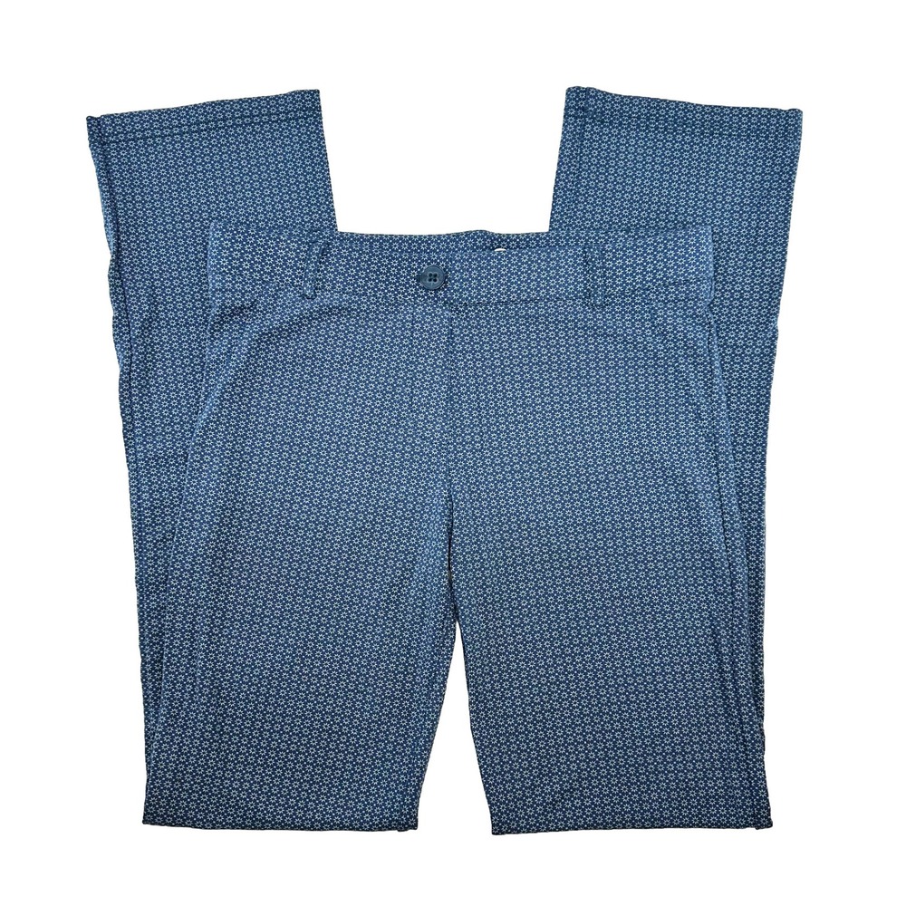 BETABRAND Floral Straight Leg Mid-Rise Yoga Dress Pants • Medium Long • blue